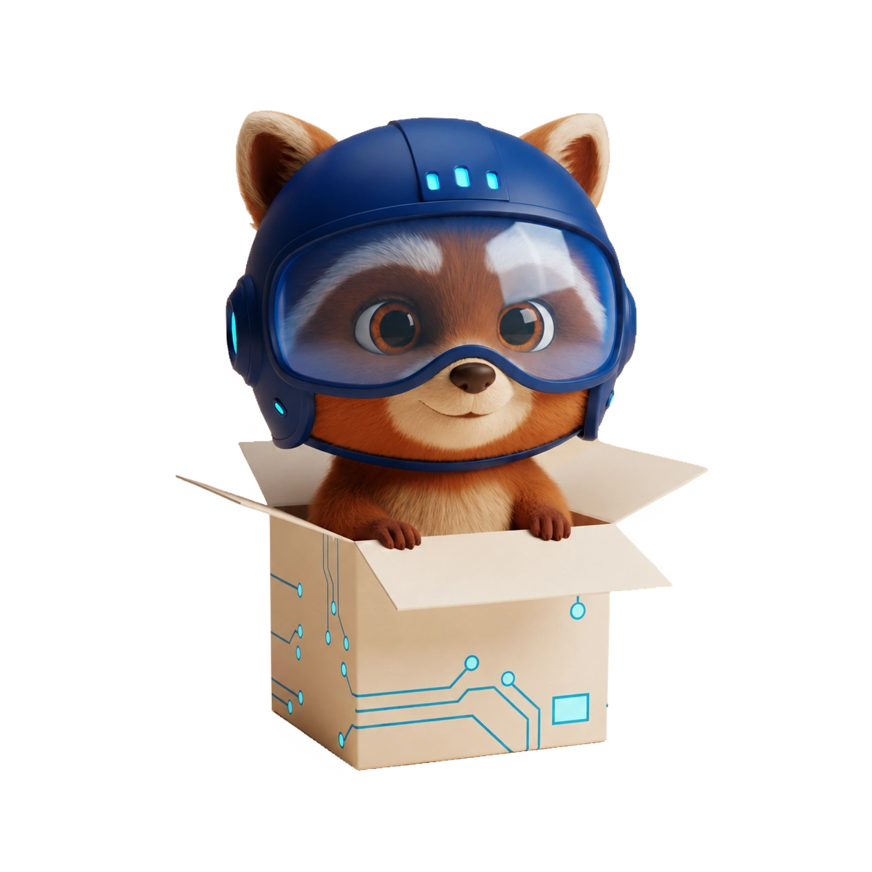 Маскот BoxProc выглядывает из коробки